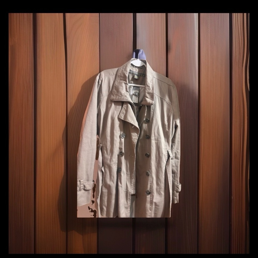 Kenneth Cole Beige Double-Breasted Trench with Waist Tie